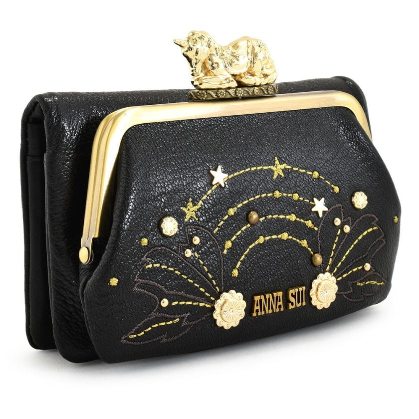☆新品同様☆ANNA SUI☆アナスイ☆二つ折り財布☆がま口☆ブラック☆レザー アナスイ 財布 二つ折り財布 がま口財布 黒(ブラック) ANNA SUI 314971