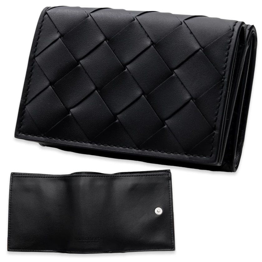 BOTTEGA VENETA ブラック イントレチャート 三つ折り財布コンパクト ボッテガヴェネタ 三つ折り財布 イントレチャート タイニー ミニ財布