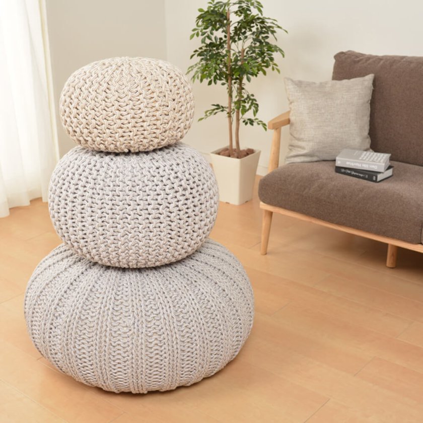 インド綿円形スツール＆クッション 直径35cm インド綿 クッション