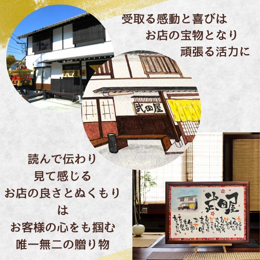 建物のイラスト入り【筆文字作家手書き】飲食 周年 祝い 贈り物 開業