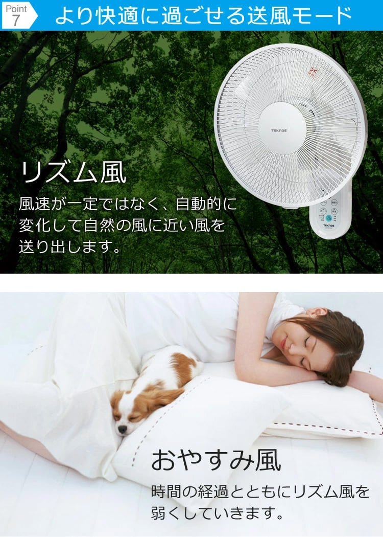 壁掛け扇風機 DCモーター 30cm 5枚羽根 リモコン リズム おやすみ 静音